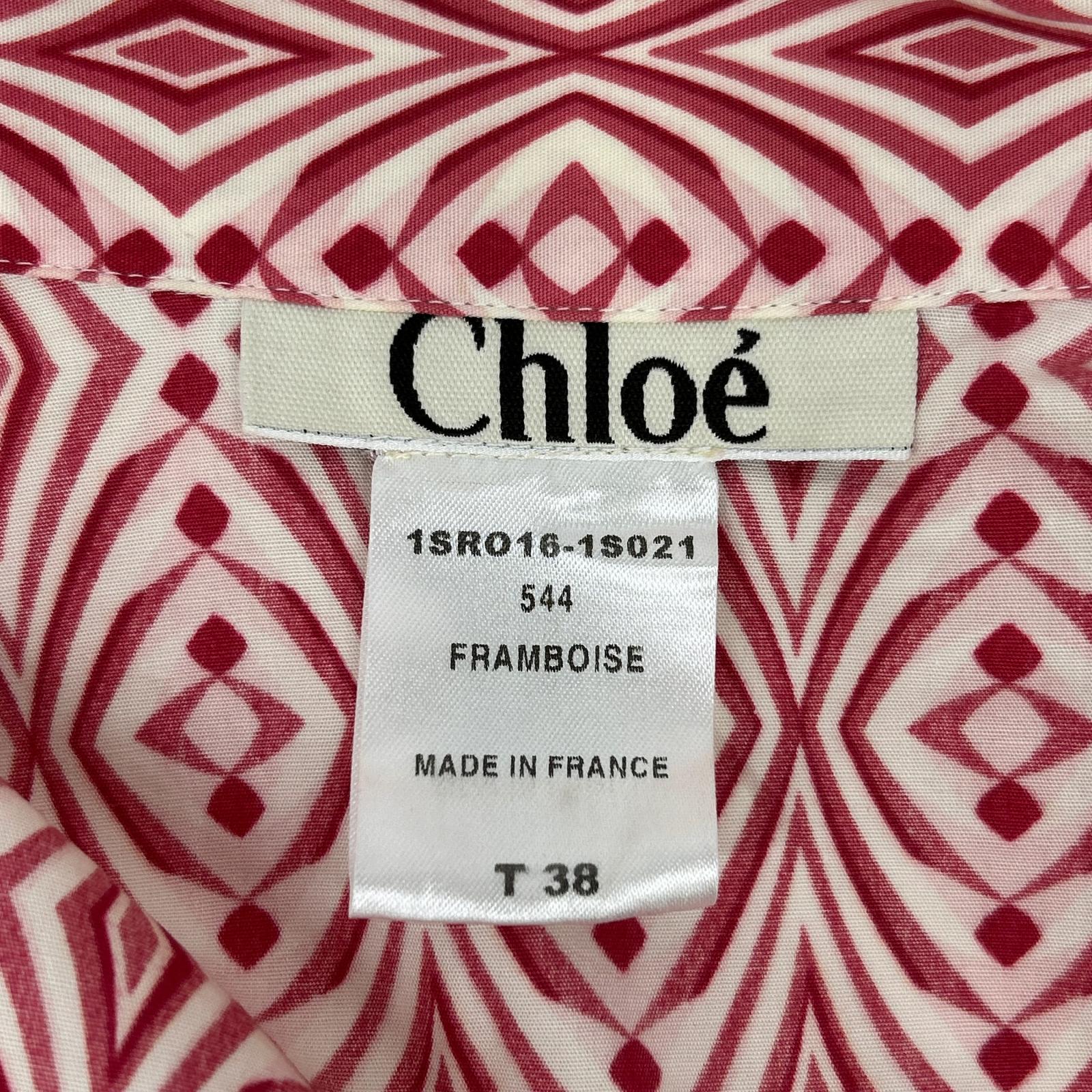 Chloe Chloé Red Cotton All-Over-Pattern Front-Button I-Line Dress
