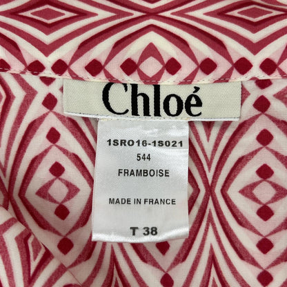 Chloe Chloé Red Cotton All-Over-Pattern Front-Button I-Line Dress