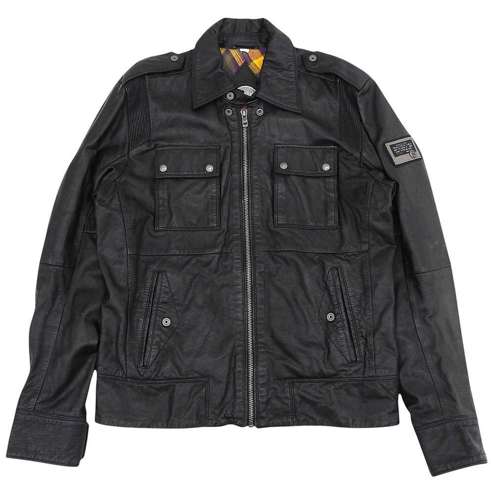 DIESEL ディーゼル ラムスキン チェックライニング シングル ライダースジャケット メンズ ブラック XL ジャケット