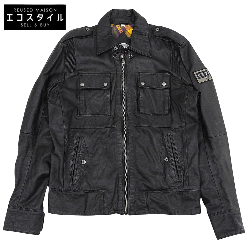 DIESEL ディーゼル ラムスキン チェックライニング シングル ライダースジャケット メンズ ブラック XL ジャケット