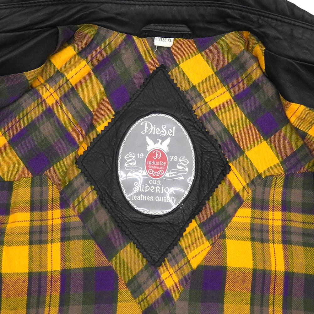DIESEL ディーゼル ラムスキン チェックライニング シングル ライダースジャケット メンズ ブラック XL ジャケット