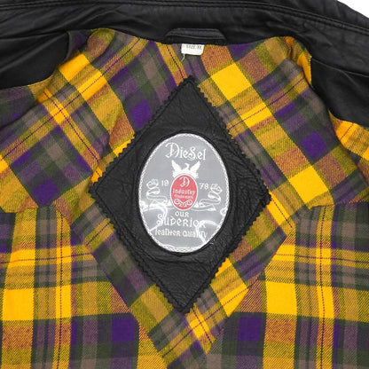 DIESEL ディーゼル ラムスキン チェックライニング シングル ライダースジャケット メンズ ブラック XL ジャケット