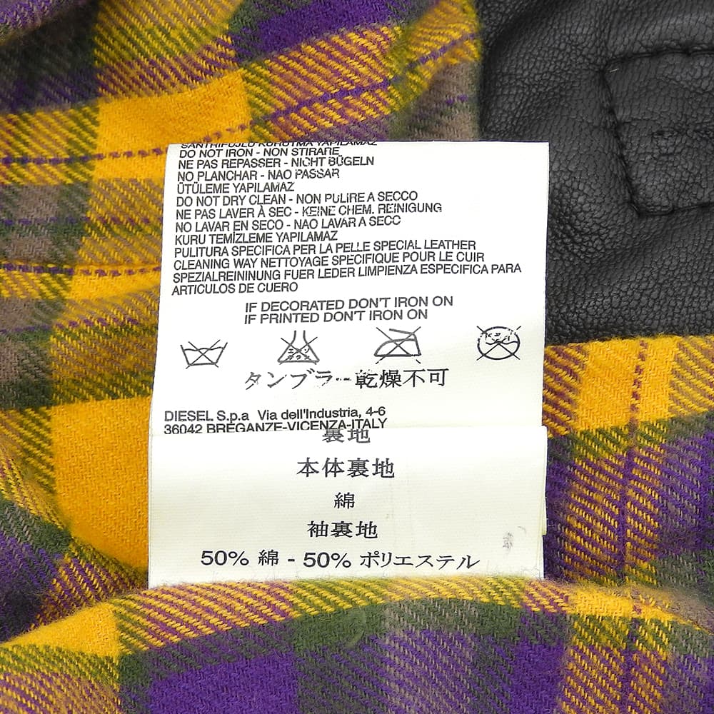 DIESEL ディーゼル ラムスキン チェックライニング シングル ライダースジャケット メンズ ブラック XL ジャケット