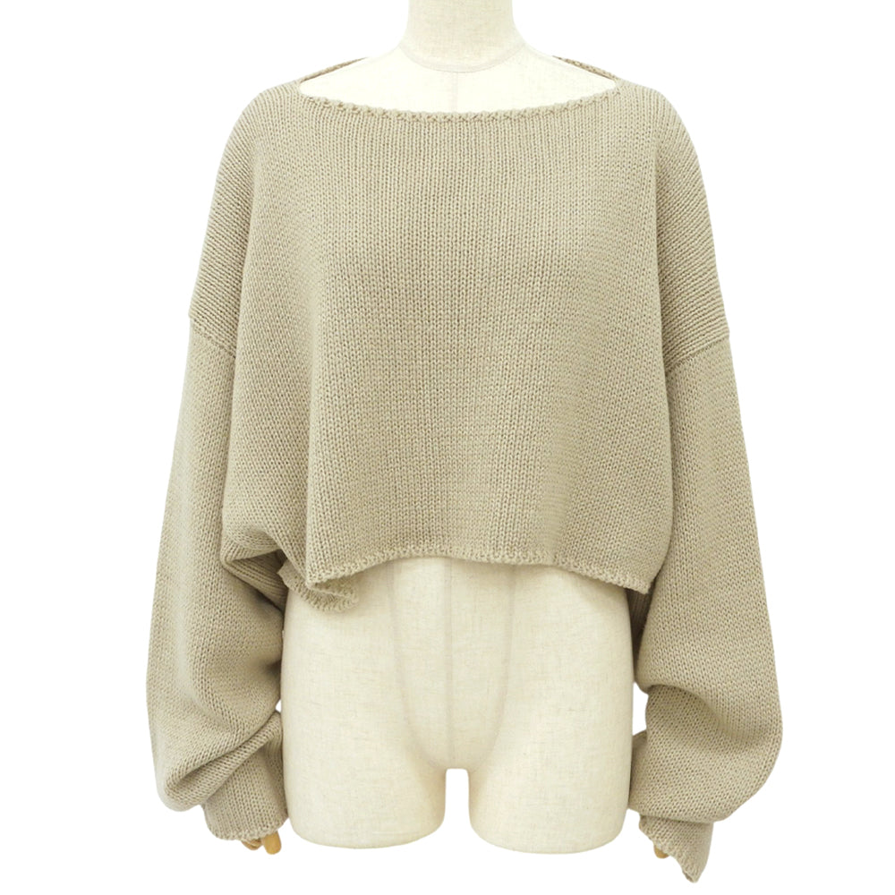 sulvam サルバム ロングスリーブ クロップドニット トップス レディース ウール混 ベージュ S トップス