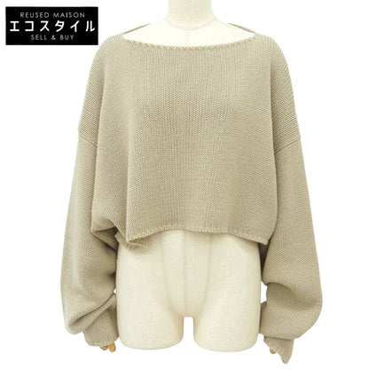 sulvam サルバム ロングスリーブ クロップドニット トップス レディース ウール混 ベージュ S トップス