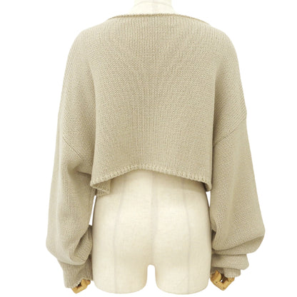 sulvam サルバム ロングスリーブ クロップドニット トップス レディース ウール混 ベージュ S トップス