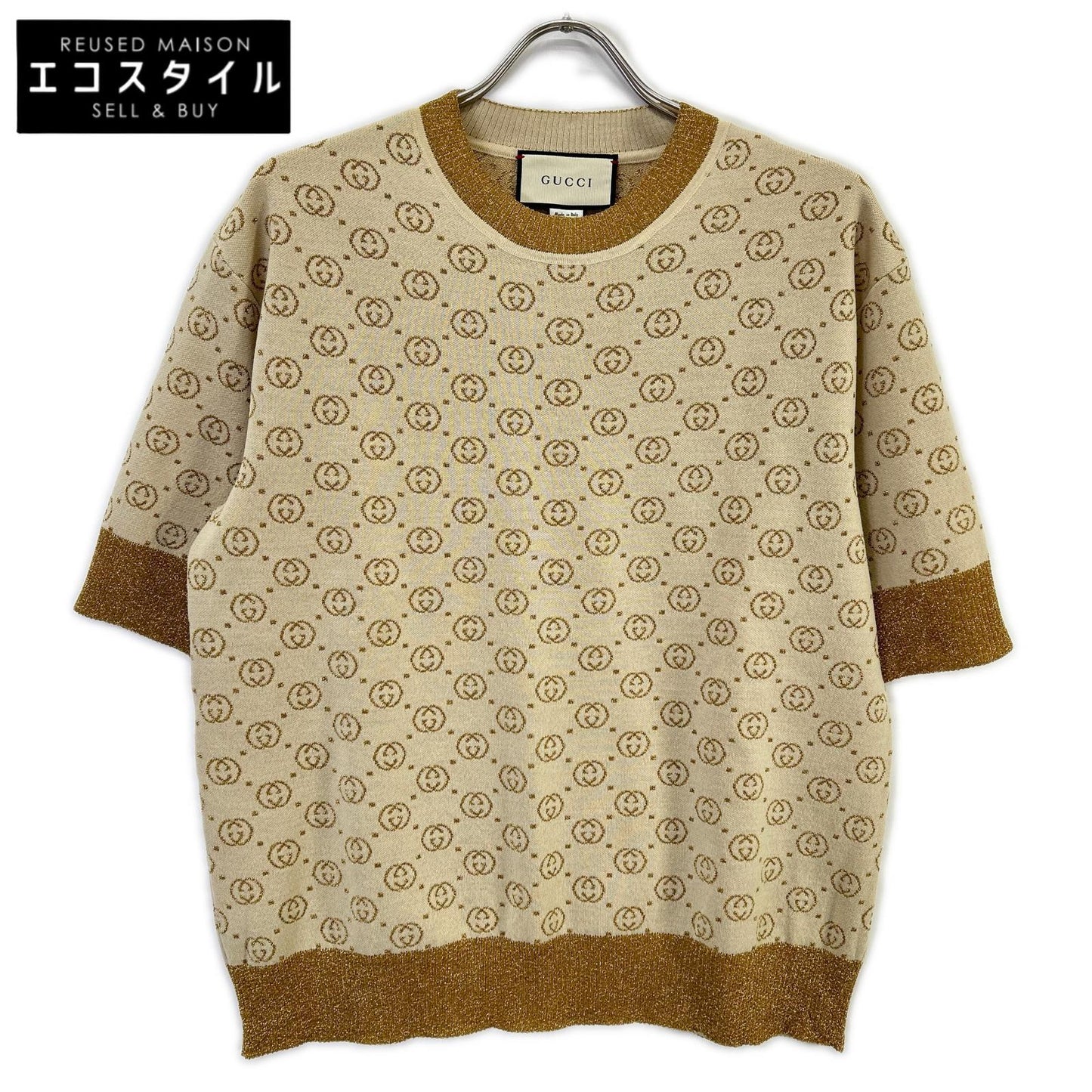 GUCCI グッチ 【美品/国内正規】605920XKAHT インターロッキングG ショートスリーブ ニットセーター トップス