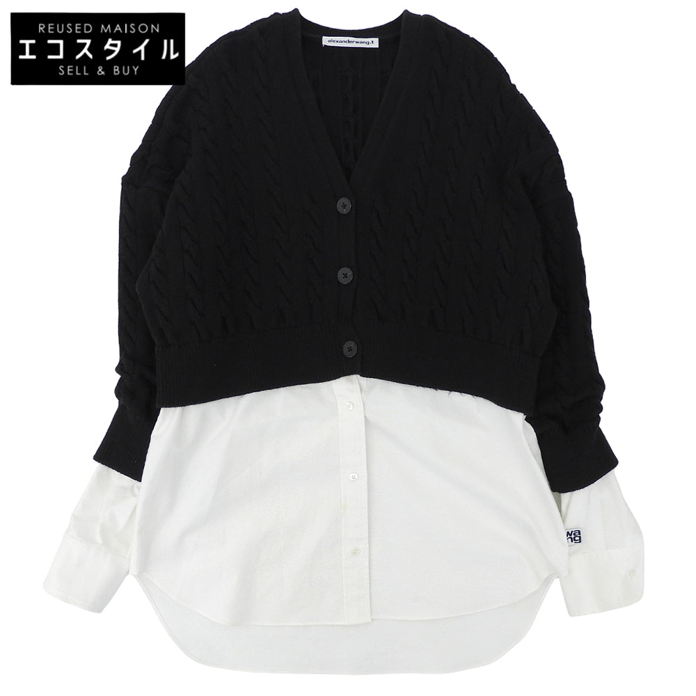 ALEXANDER WANG アレキサンダーワン コットンナイロン ケーブルニットセーター×シャツ バイレイヤード カーディガン トップス 黒×白 S トップス