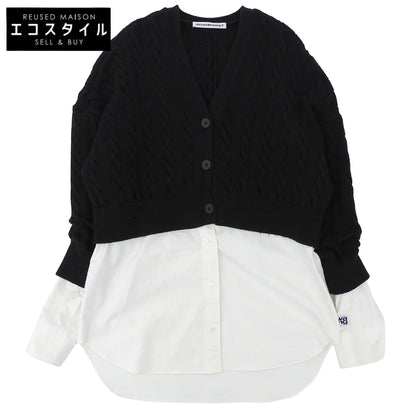 ALEXANDER WANG アレキサンダーワン コットンナイロン ケーブルニットセーター×シャツ バイレイヤード カーディガン トップス 黒×白 S トップス