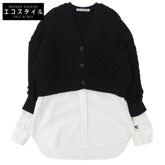 ALEXANDER WANG アレキサンダーワン コットンナイロン ケーブルニットセーター×シャツ バイレイヤード カーディガン トップス 黒×白 S トップス