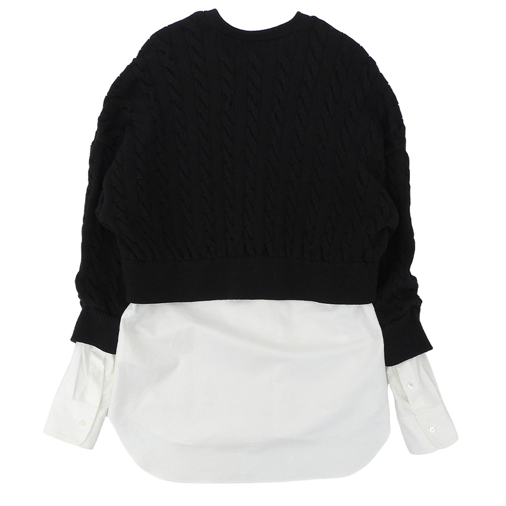 ALEXANDER WANG アレキサンダーワン コットンナイロン ケーブルニットセーター×シャツ バイレイヤード カーディガン トップス 黒×白 S トップス