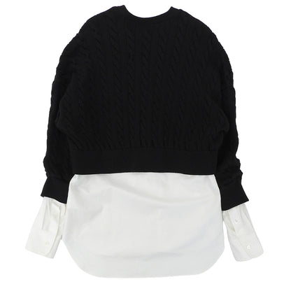 ALEXANDER WANG アレキサンダーワン コットンナイロン ケーブルニットセーター×シャツ バイレイヤード カーディガン トップス 黒×白 S トップス