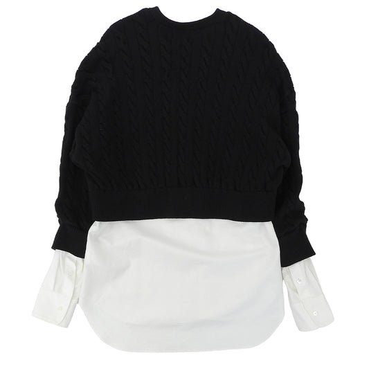 ALEXANDER WANG アレキサンダーワン コットンナイロン ケーブルニットセーター×シャツ バイレイヤード カーディガン トップス 黒×白 S トップス