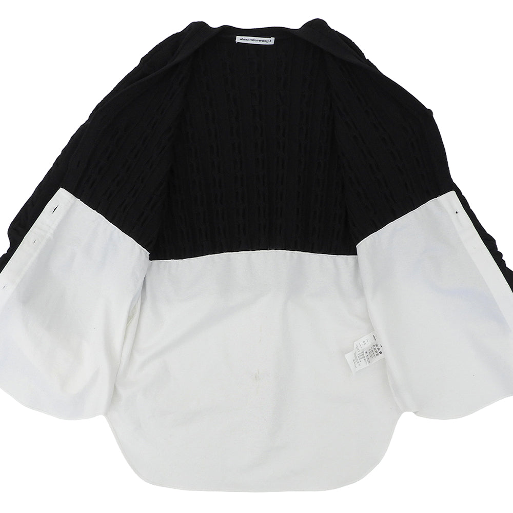 ALEXANDER WANG アレキサンダーワン コットンナイロン ケーブルニットセーター×シャツ バイレイヤード カーディガン トップス 黒×白 S トップス