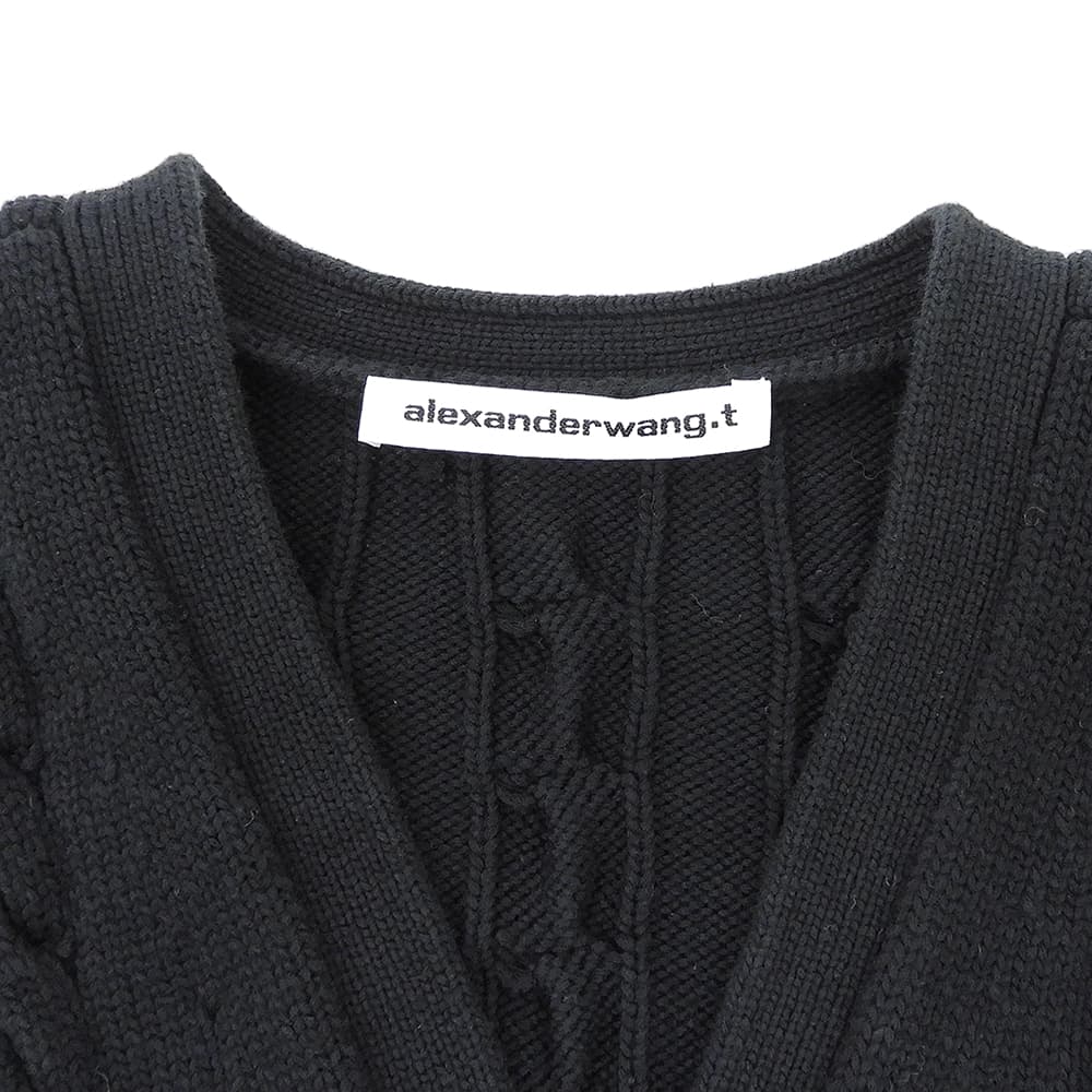 ALEXANDER WANG アレキサンダーワン コットンナイロン ケーブルニットセーター×シャツ バイレイヤード カーディガン トップス 黒×白 S トップス