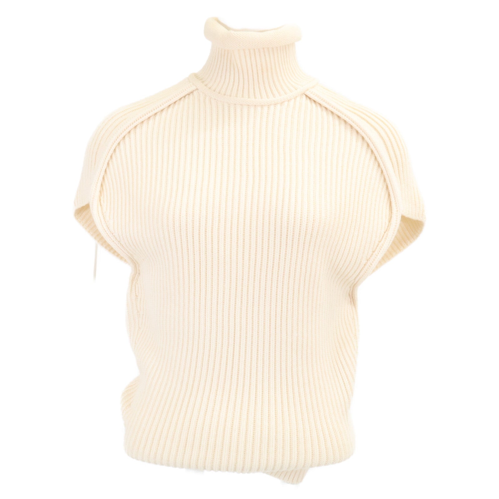 LOUIS VUITTON Louis Vuitton 【Excellent condition/domestic authentic/2025 model】 RW251WW QJB FSKW05 LV logo leather patch rib-knit high-neck short-sleeve sweater top