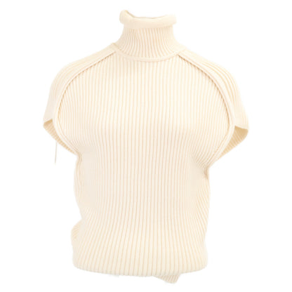 LOUIS VUITTON Louis Vuitton 【Excellent condition/domestic authentic/2025 model】 RW251WW QJB FSKW05 LV logo leather patch rib-knit high-neck short-sleeve sweater top