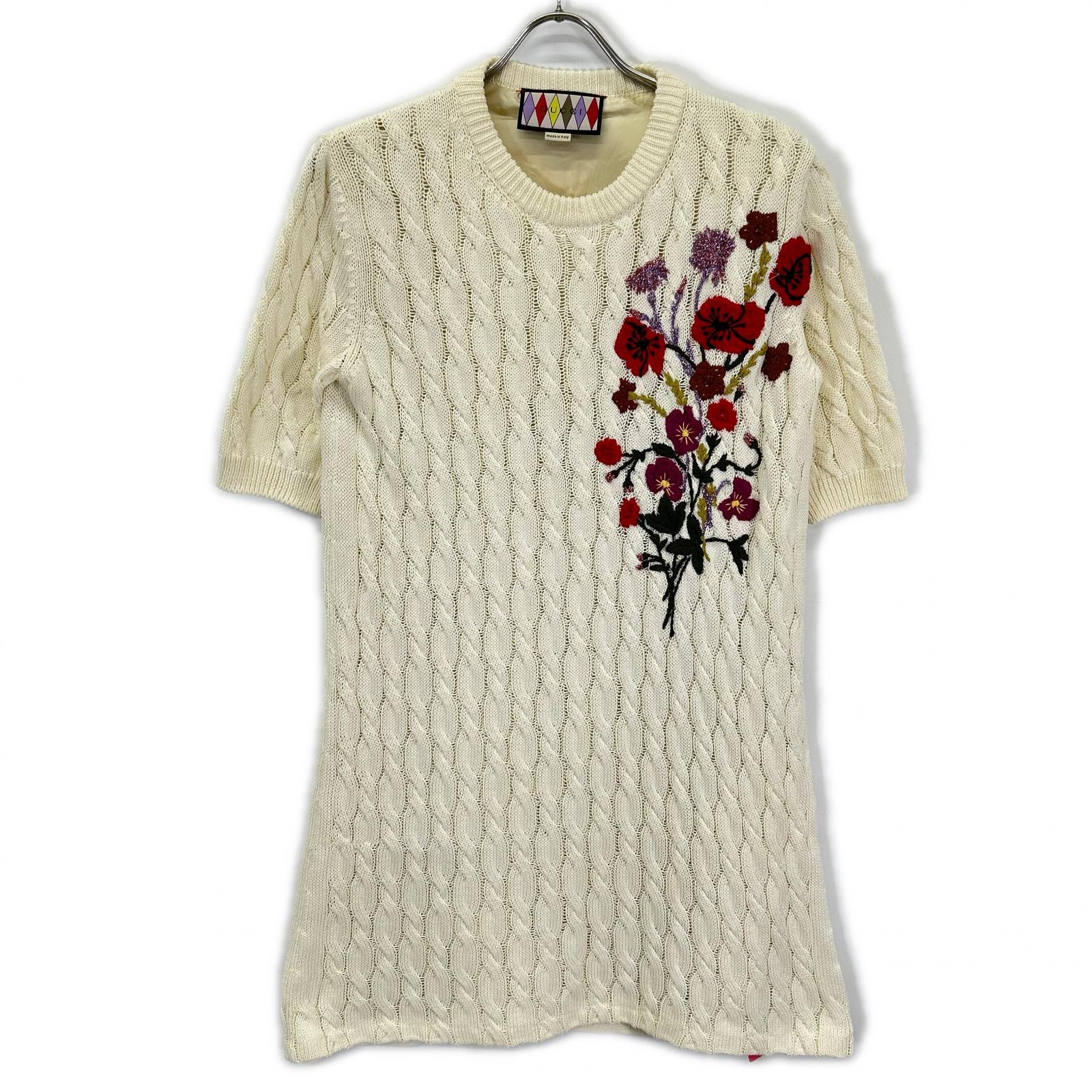 GUCCI グッチ 712815 XKCKP LOVELIGHT/ラブライト ホワイト コットン エンブロイダリー 刺繍 ミディニットドレスワンピース トップス