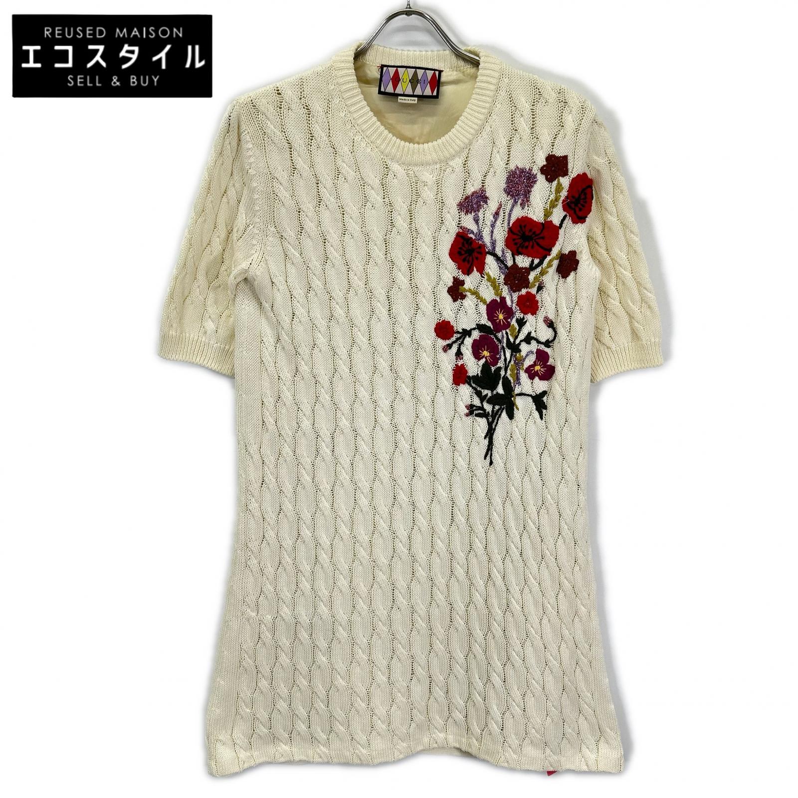 GUCCI グッチ 712815 XKCKP LOVELIGHT/ラブライト ホワイト コットン エンブロイダリー 刺繍 ミディニットドレスワンピース トップス