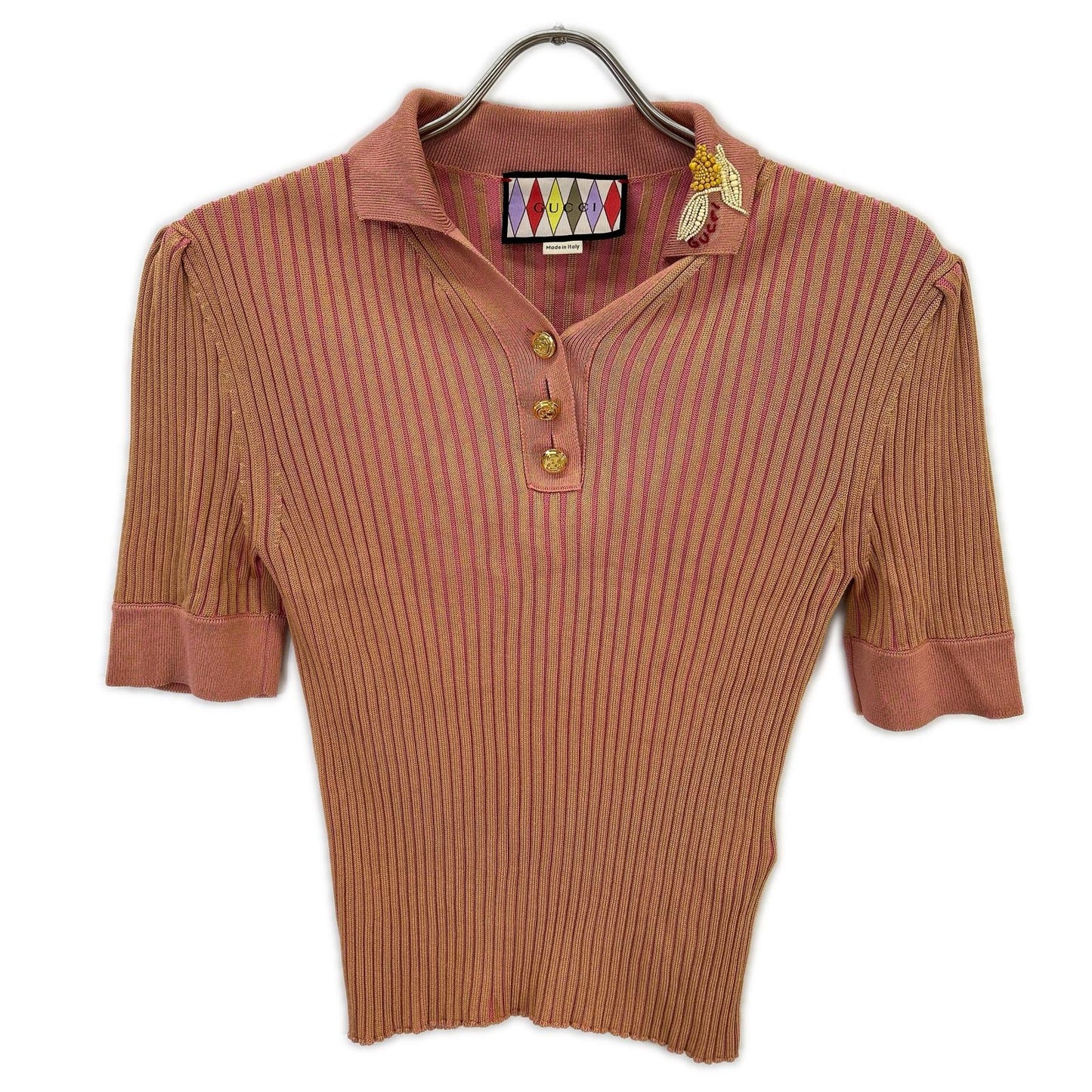 GUCCI グッチ 【美品/国内正規】706763 XKCDN LOVELIGHTコレクション リブニット 半袖ポロシャツ トップス