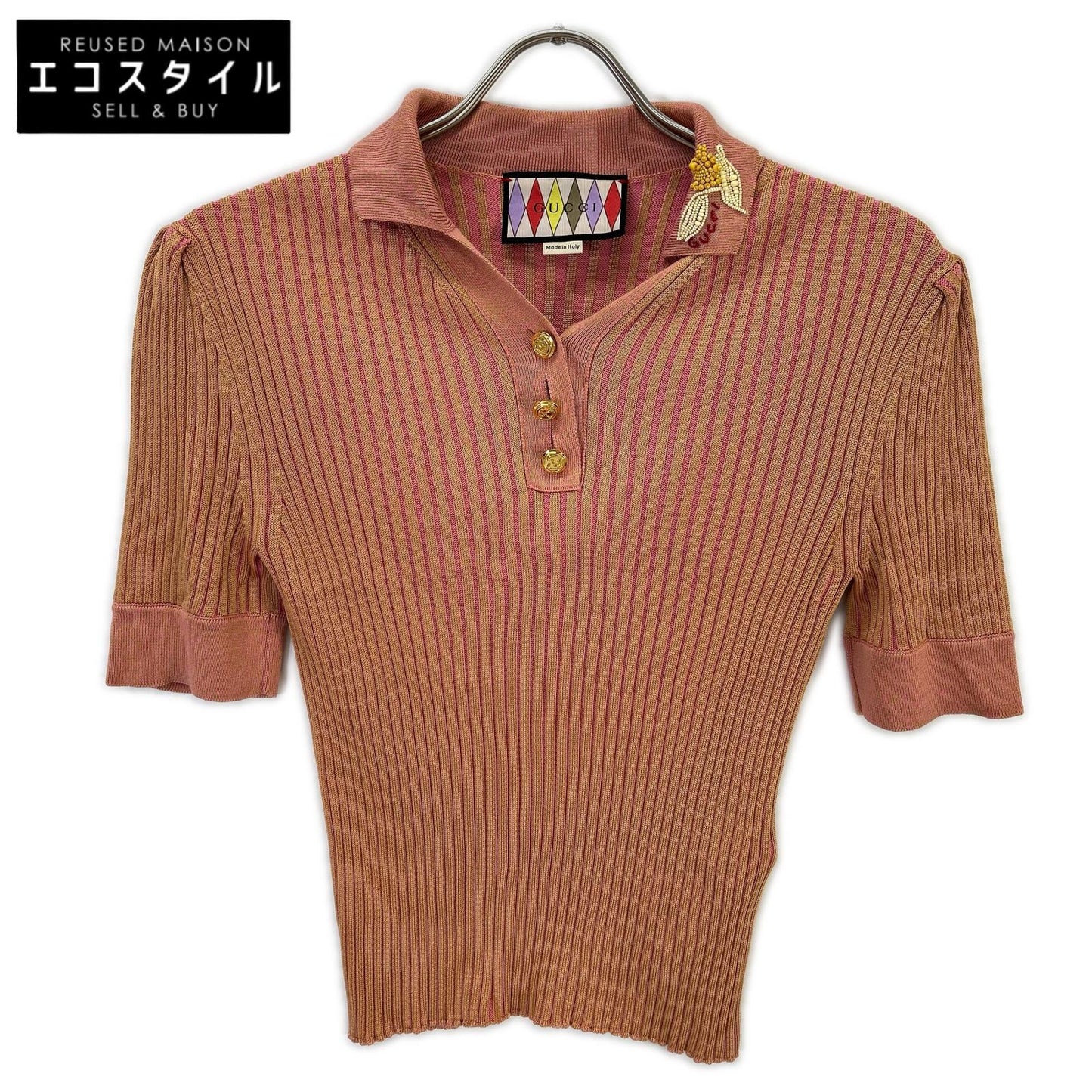 GUCCI グッチ 【美品/国内正規】706763 XKCDN LOVELIGHTコレクション リブニット 半袖ポロシャツ トップス
