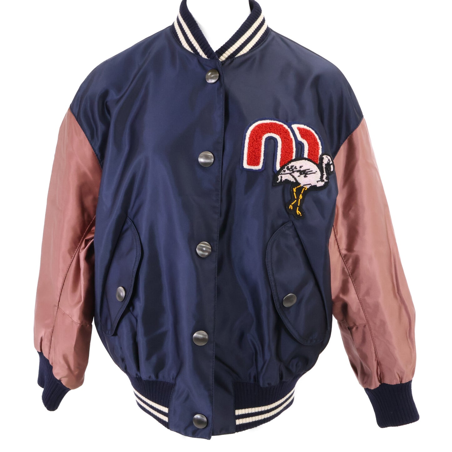 MIUMIU 【Excellent condition/Domestic official】ML471 logo/flamingo patch varsity/bomber jacket