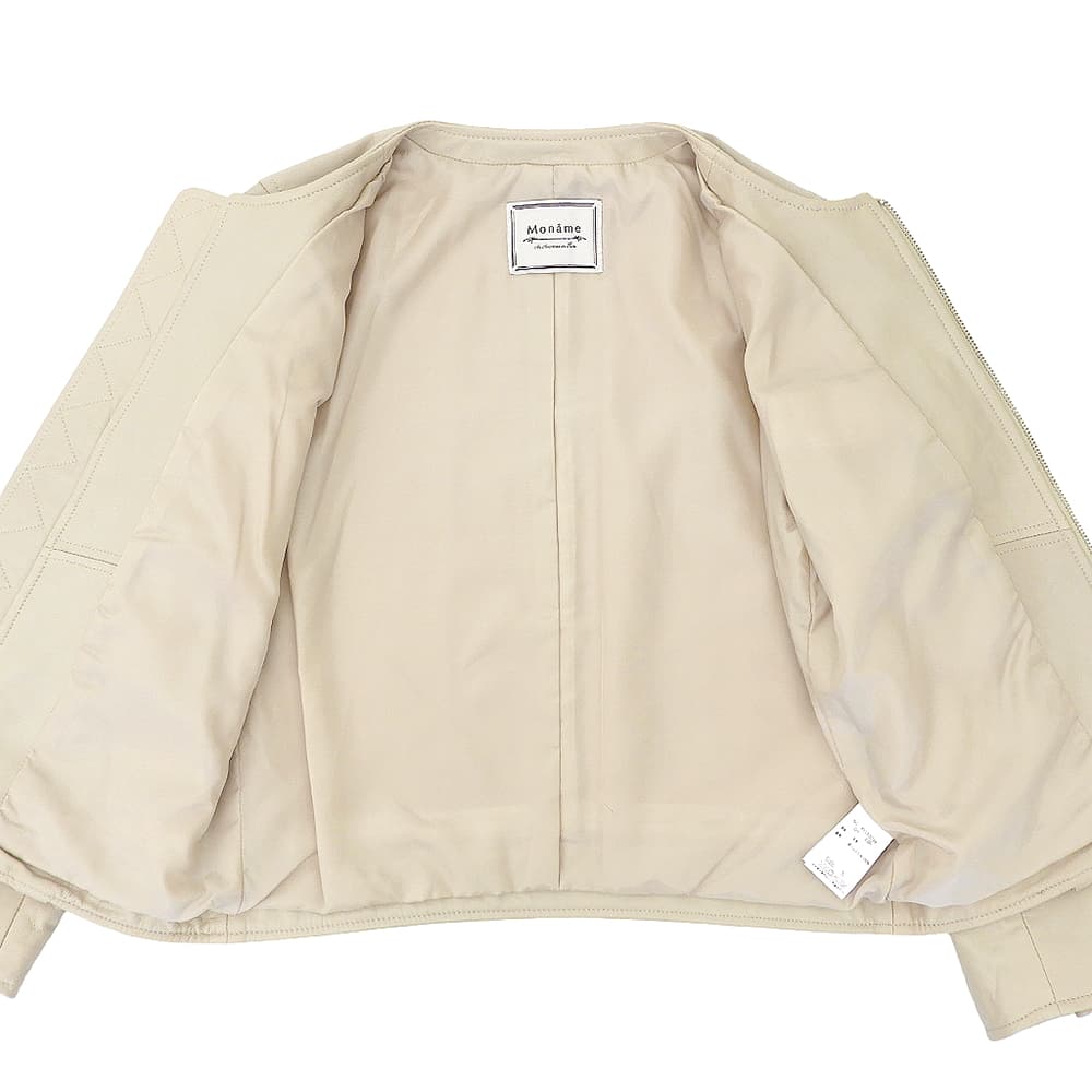 MONAME モナーム ラムレザー ボールチェーンファスナー ジップアップ ジャケット レディース ベージュ S ジャケット