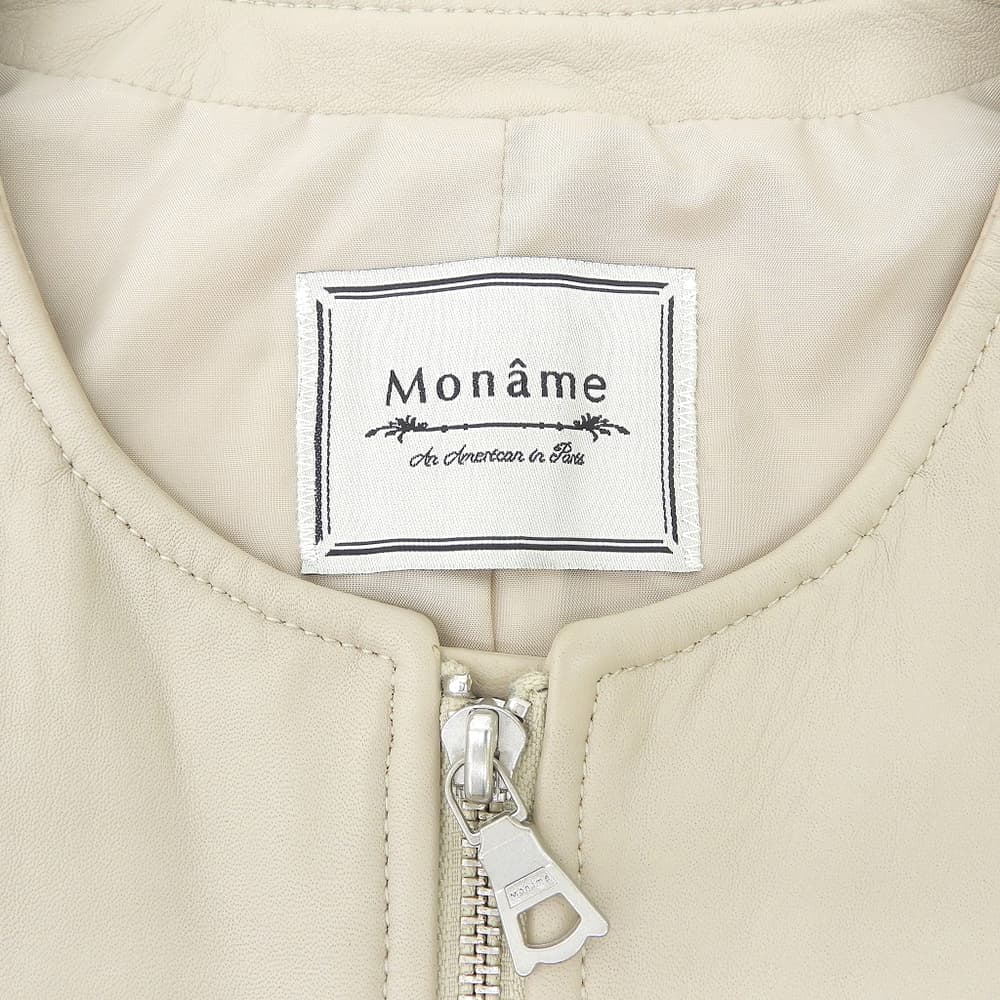 MONAME モナーム ラムレザー ボールチェーンファスナー ジップアップ ジャケット レディース ベージュ S ジャケット
