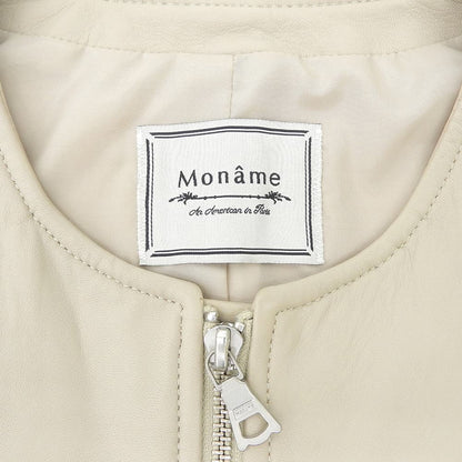 MONAME モナーム ラムレザー ボールチェーンファスナー ジップアップ ジャケット レディース ベージュ S ジャケット