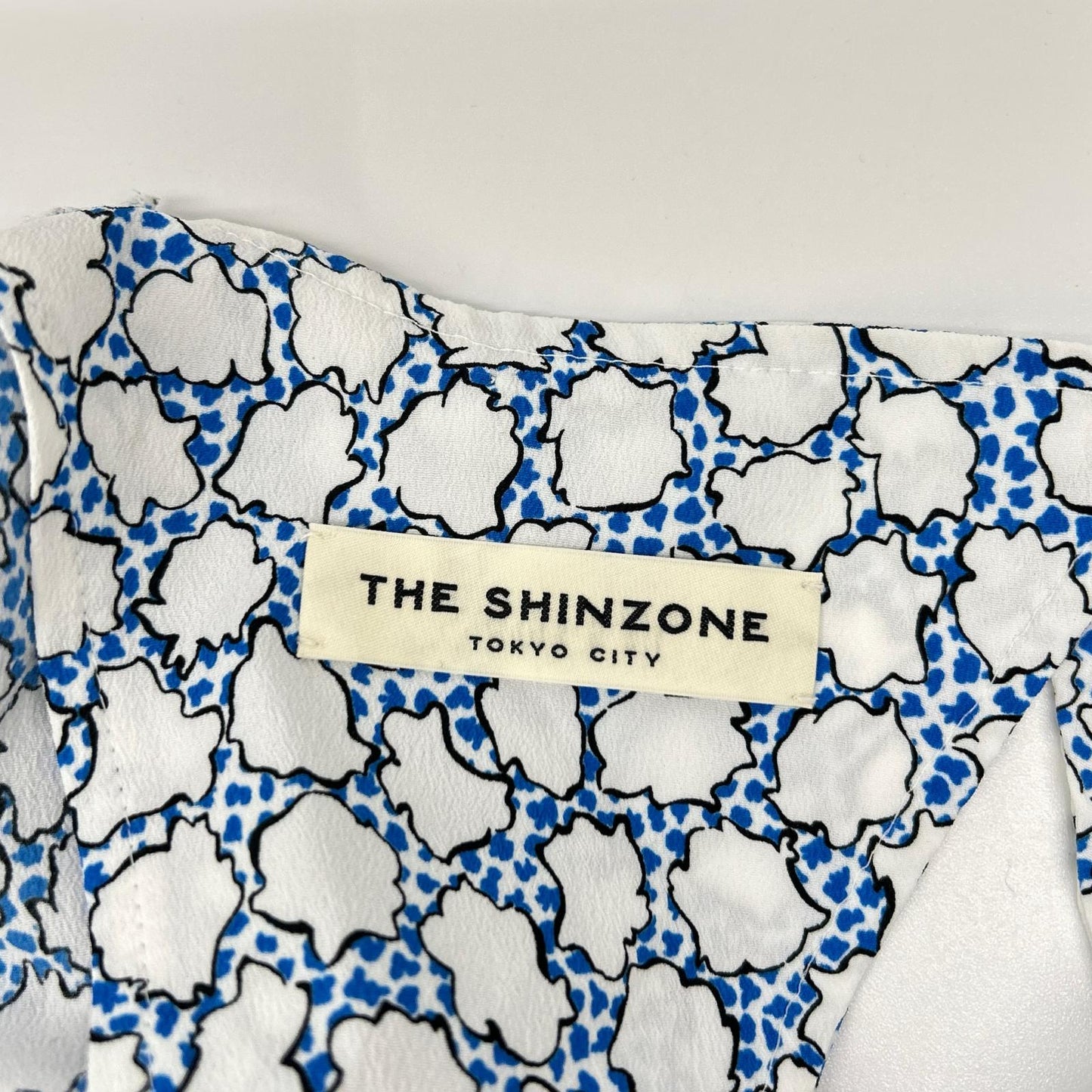 THE SHINZONE ザ シンゾーン 25年製 ホワイト×ブルー ポルトプリントフレアワンピース ワンピース