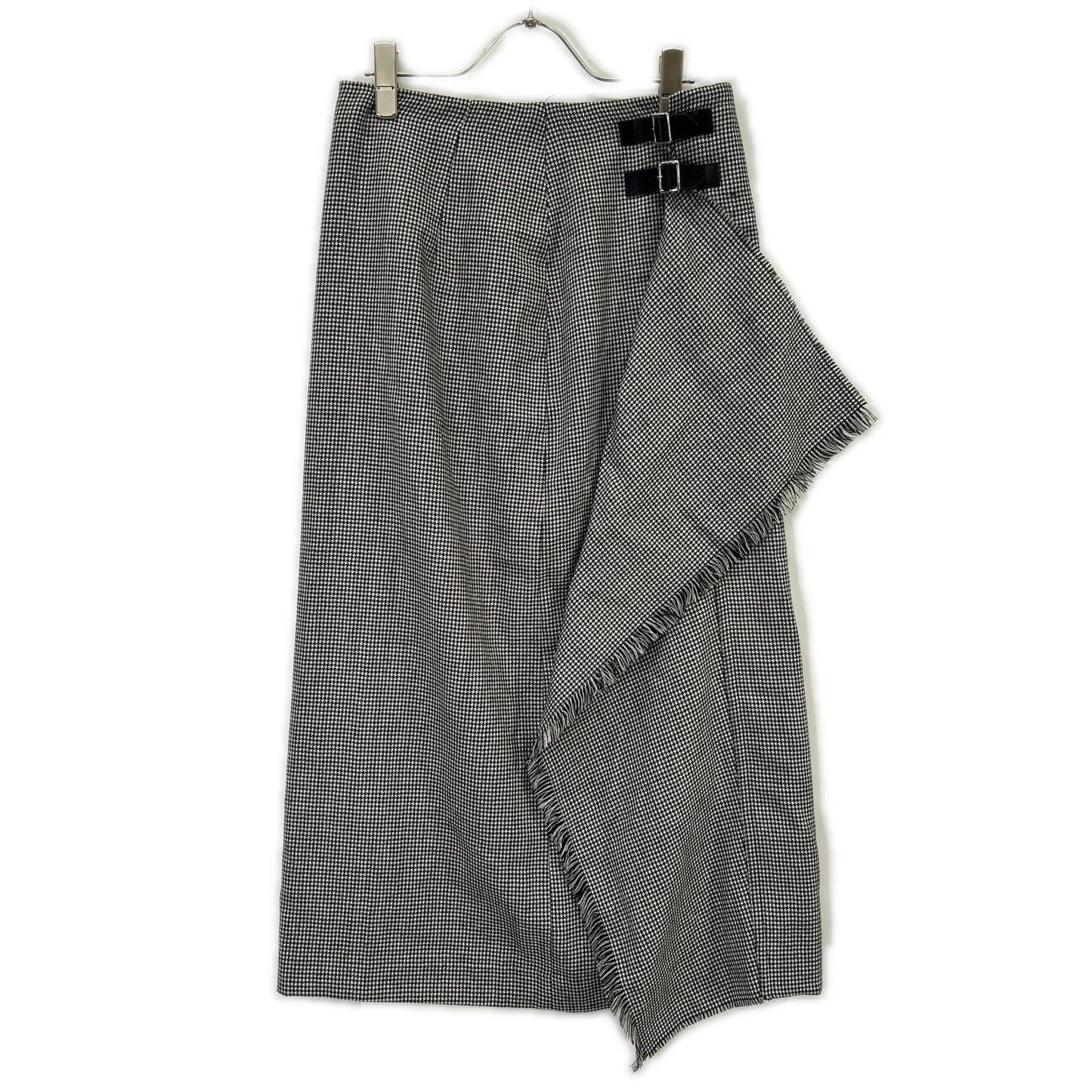 Whim Gazette ウィムガゼット 25AW ホワイト×ブラック チェックフリンジスカート スカート
