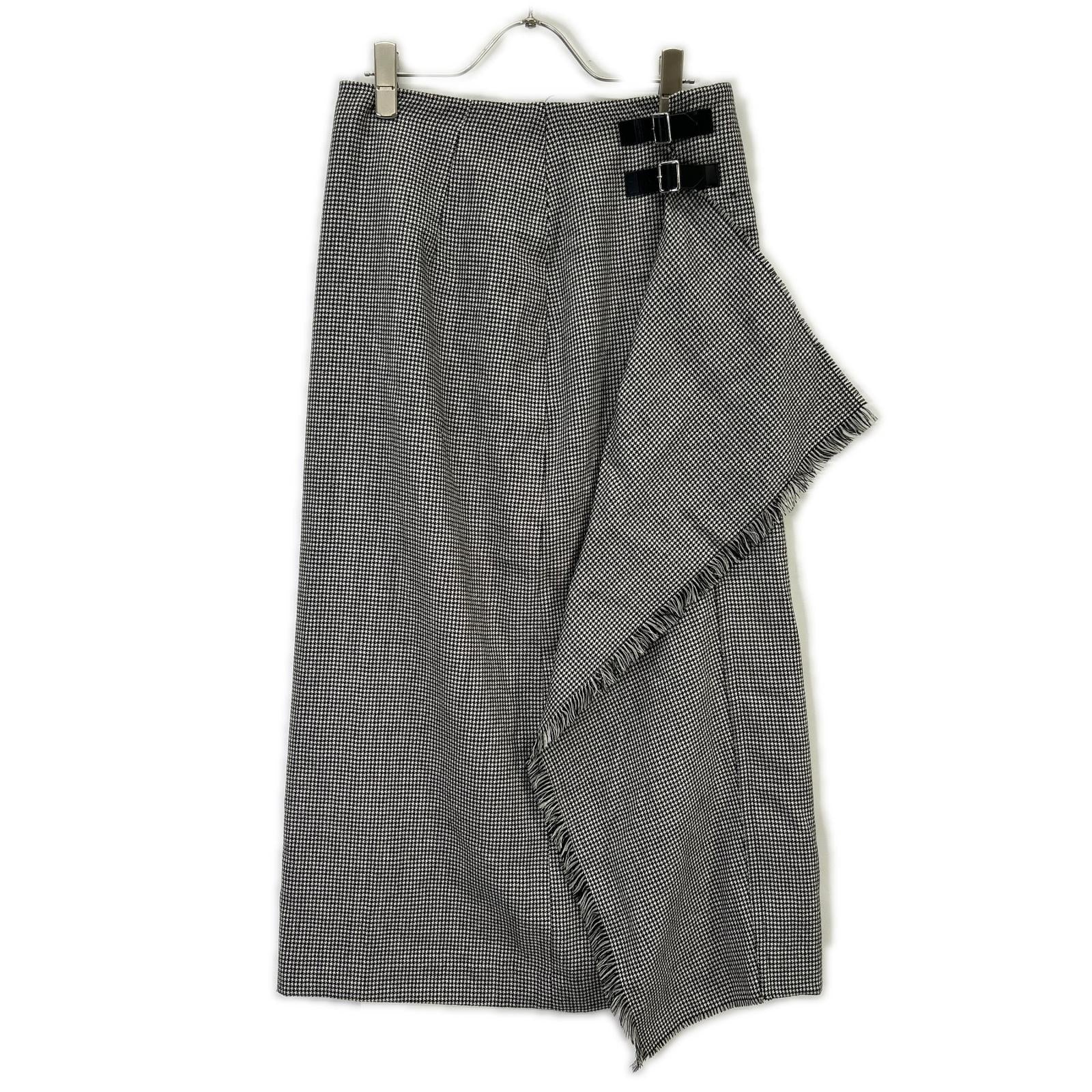 Whim Gazette ウィムガゼット 25AW ホワイト×ブラック チェックフリンジスカート スカート