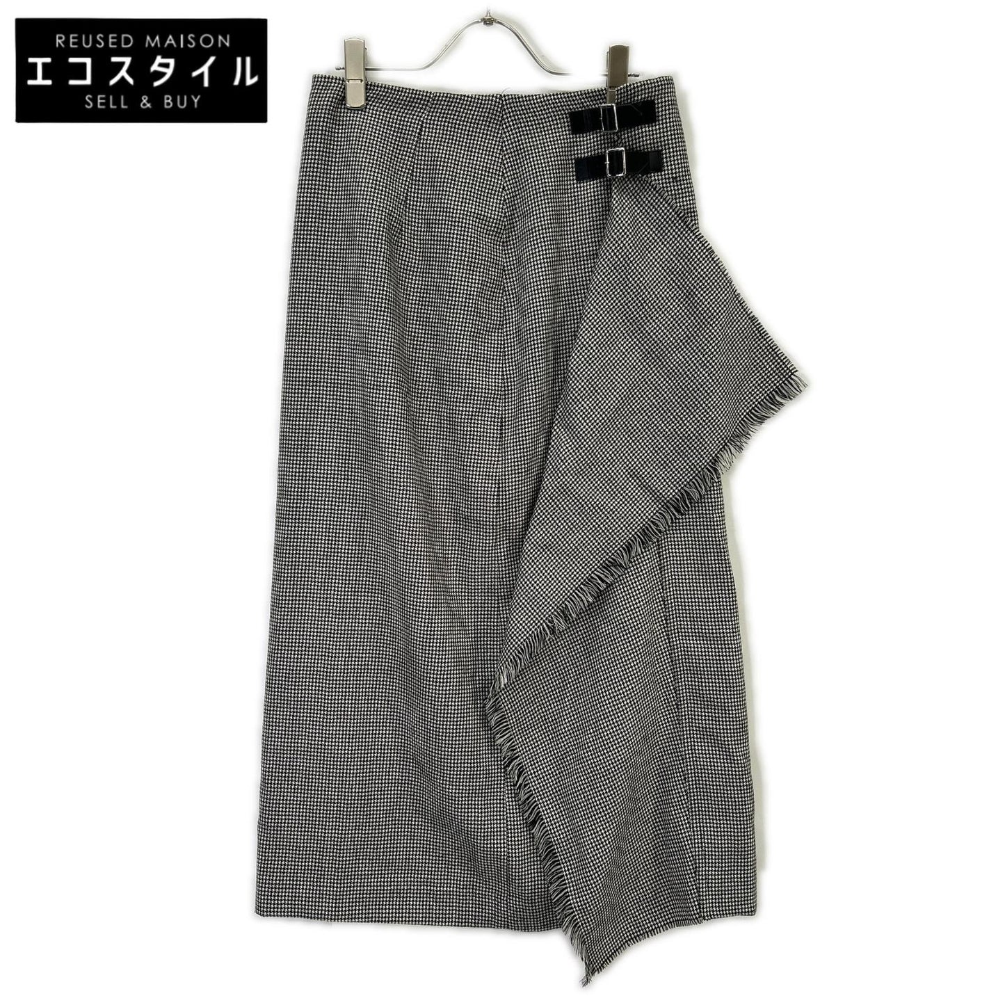 Whim Gazette ウィムガゼット 25AW ホワイト×ブラック チェックフリンジスカート スカート