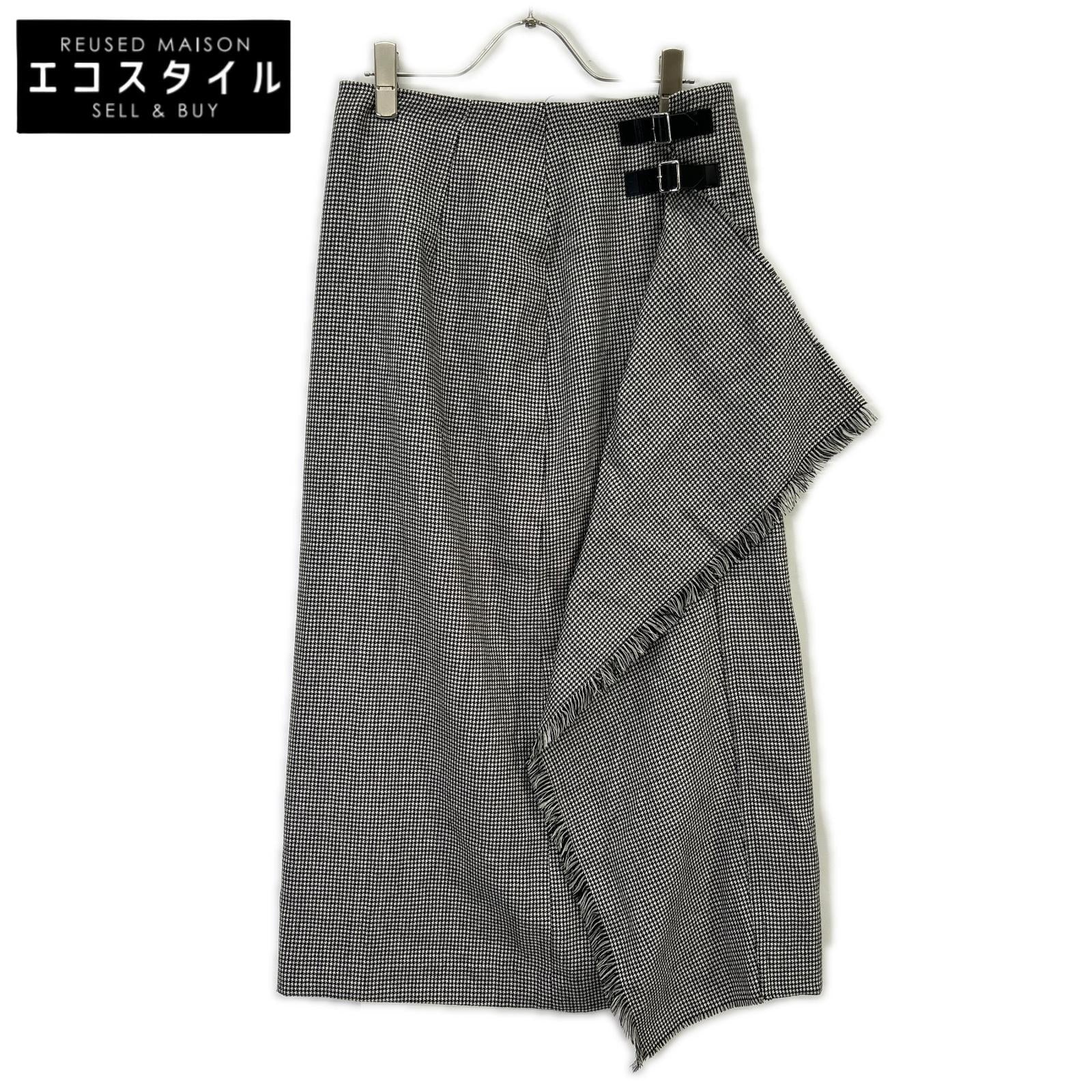 Whim Gazette ウィムガゼット 25AW ホワイト×ブラック チェックフリンジスカート スカート