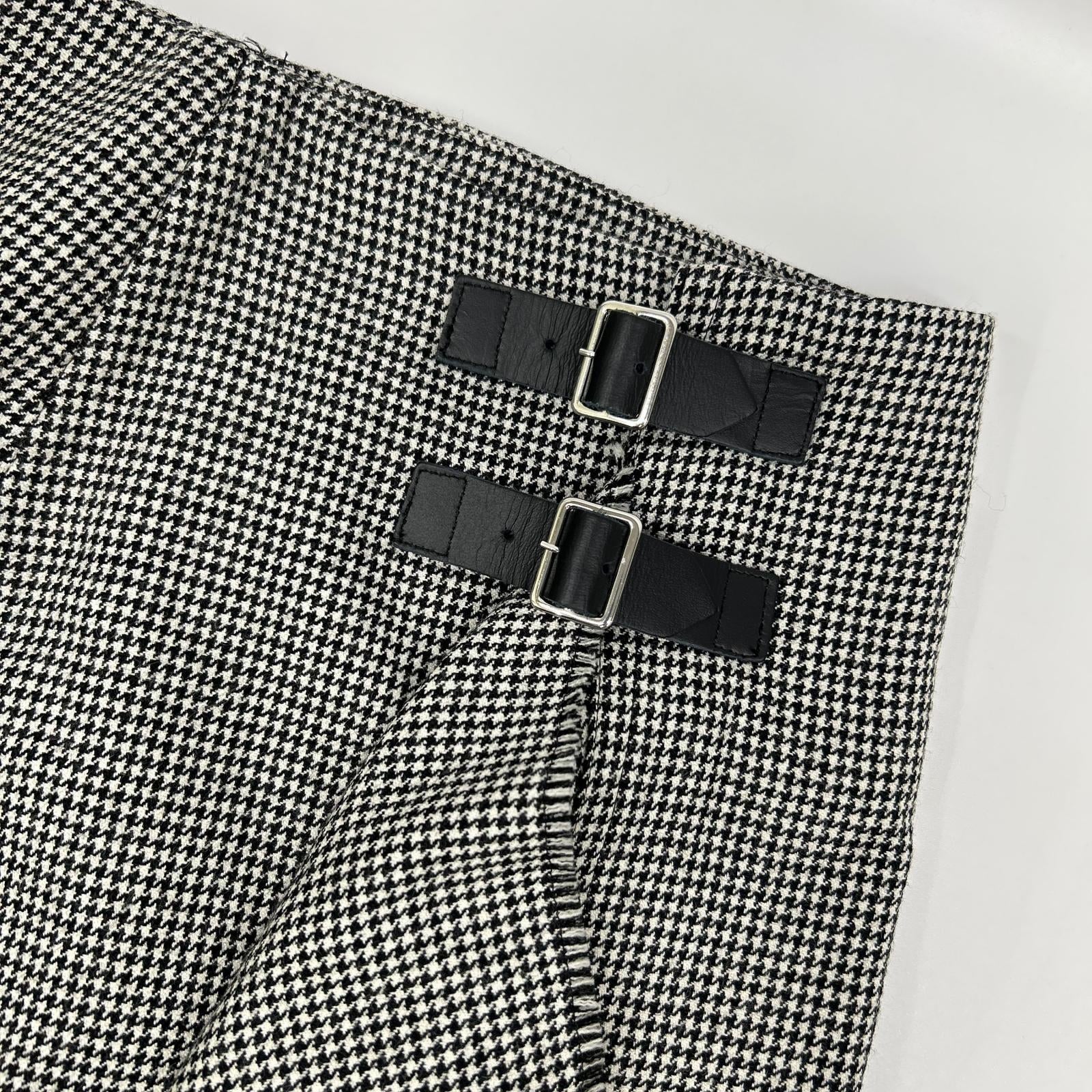 Whim Gazette ウィムガゼット 25AW ホワイト×ブラック チェックフリンジスカート スカート