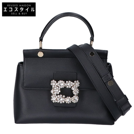RogerVivier ロジェヴィヴィエ ブラック フラワーストラスバックル カバ エフロレッセンス レザーバッグミニ 2WAYショルダーバッグ ショルダーバッグ
