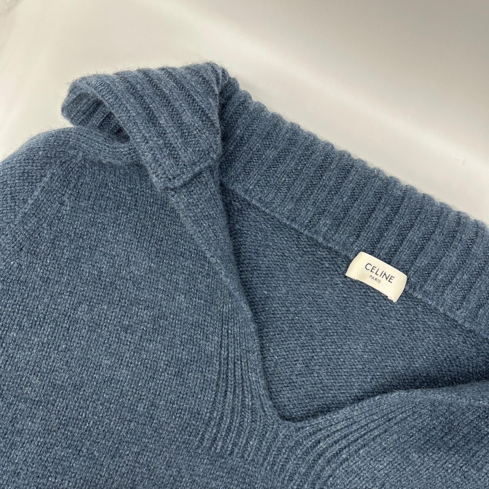 CELINE セリーヌ 2A52B384D ブルー カシミヤ100 エディ期 OPEN-COLLAR SWEATER オープンカラープルオーバーニット トップス