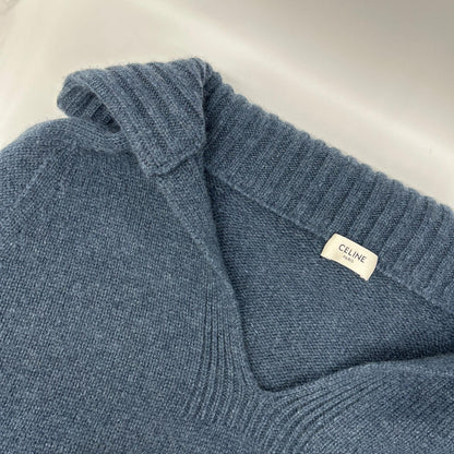 CELINE セリーヌ 2A52B384D ブルー カシミヤ100 エディ期 OPEN-COLLAR SWEATER オープンカラープルオーバーニット トップス