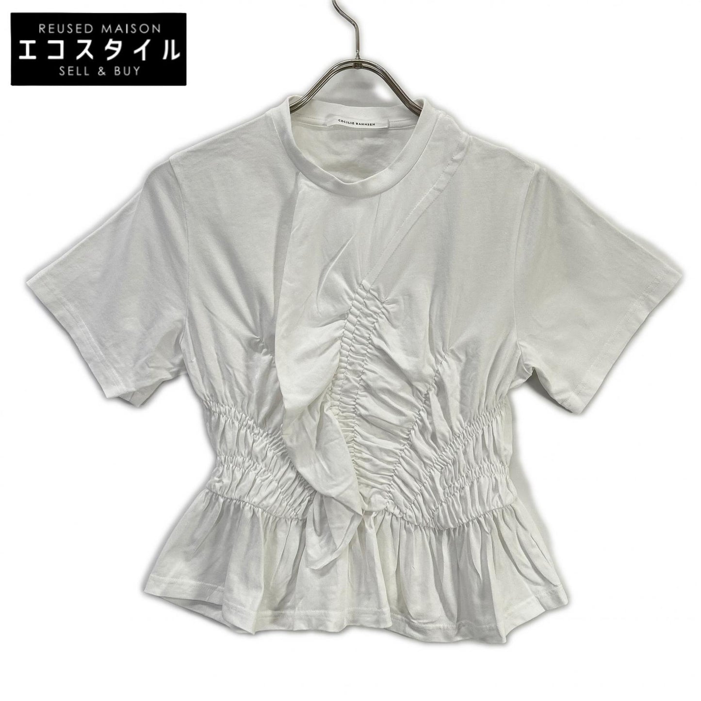 Cecilie Bahnsen セシリーバンセン 25SS 424RTW11002 ホワイト ACE TOP デザインギャザーTシャツ トップス