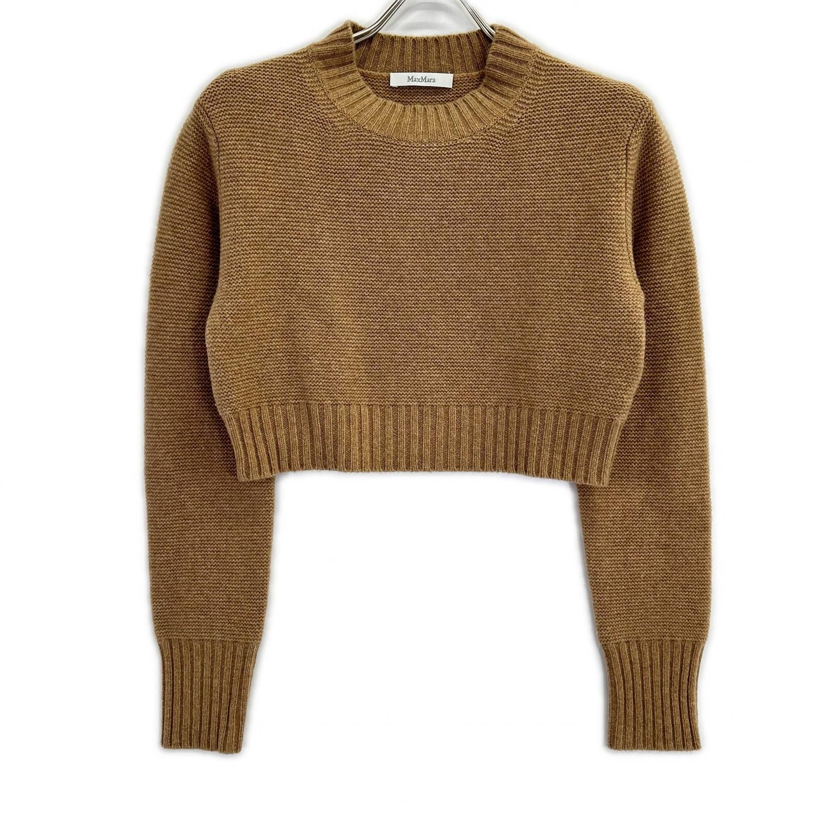 Max Mara Max Mara 2313661733 Camel 100% Cashmere Cropped Crew-Neck Knit Top