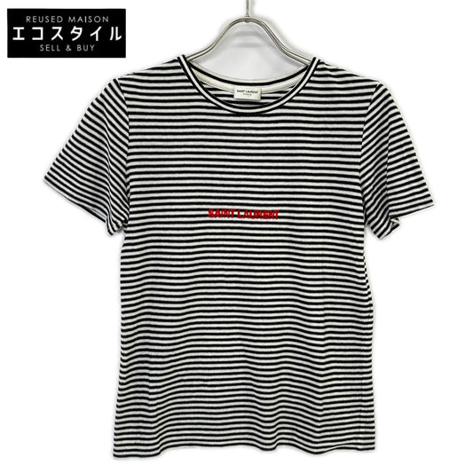 SAINT LAURENT PARIS サンローランパリ 【国内正規】512444 ボーダー ロゴ入り 半袖Tシャツ トップス