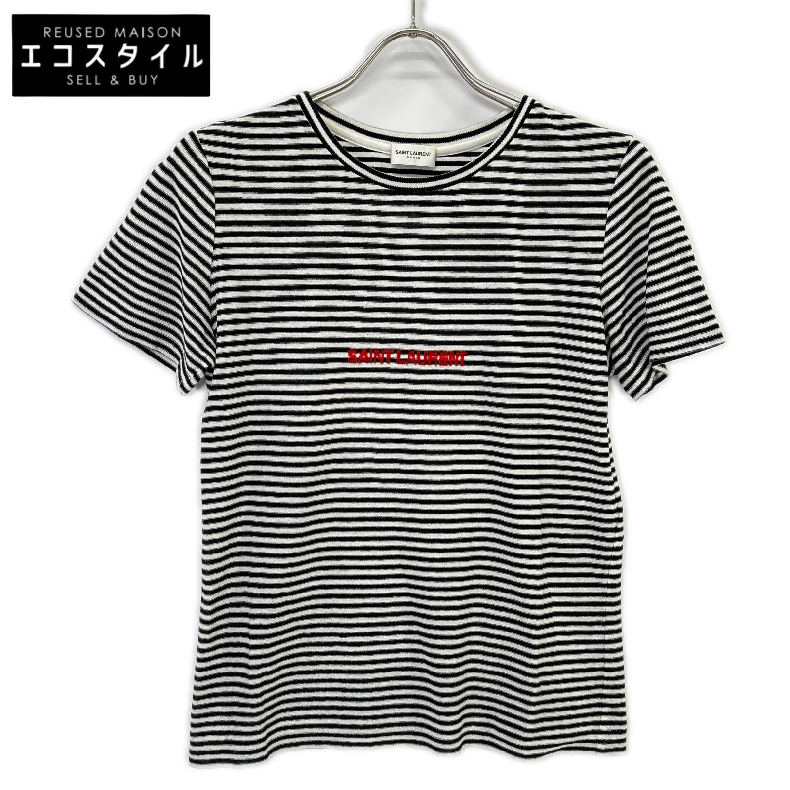 SAINT LAURENT PARIS 【Official domestic item】512444 striped logo short-sleeve T-shirt top