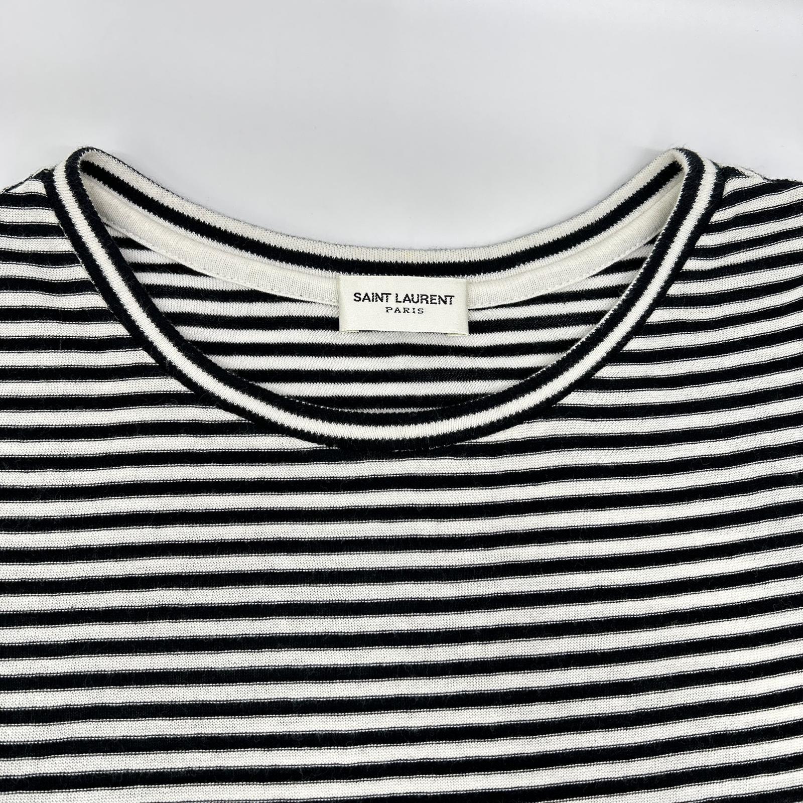 SAINT LAURENT PARIS サンローランパリ 【国内正規】512444 ボーダー ロゴ入り 半袖Tシャツ トップス