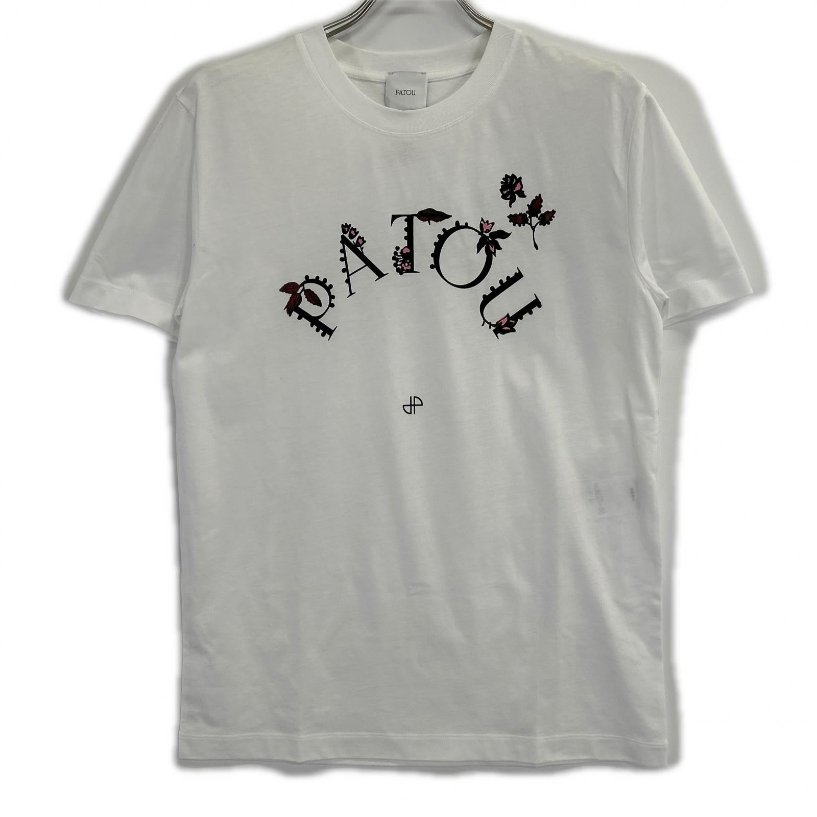 PATOU Patou JE0889999001W White Organic Cotton Floral Patou Curve Logo T-Shirt Top