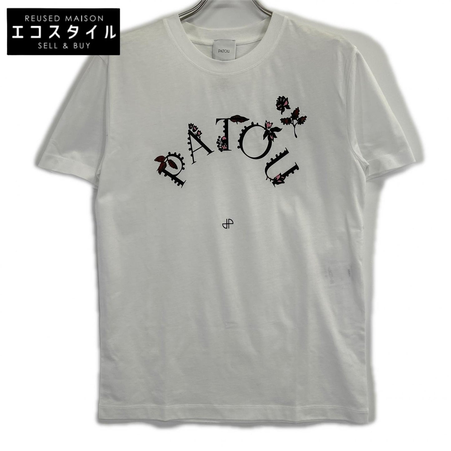 PATOU パトゥ JE0889999001W ホワイト オーガニックコットン製フローラルパトゥカーブロゴTシャツ トップス