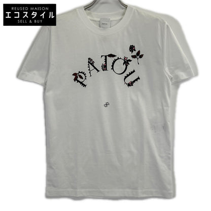 PATOU パトゥ JE0889999001W ホワイト オーガニックコットン製フローラルパトゥカーブロゴTシャツ トップス