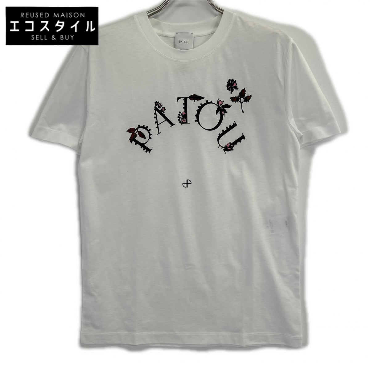PATOU パトゥ JE0889999001W ホワイト オーガニックコットン製フローラルパトゥカーブロゴTシャツ トップス