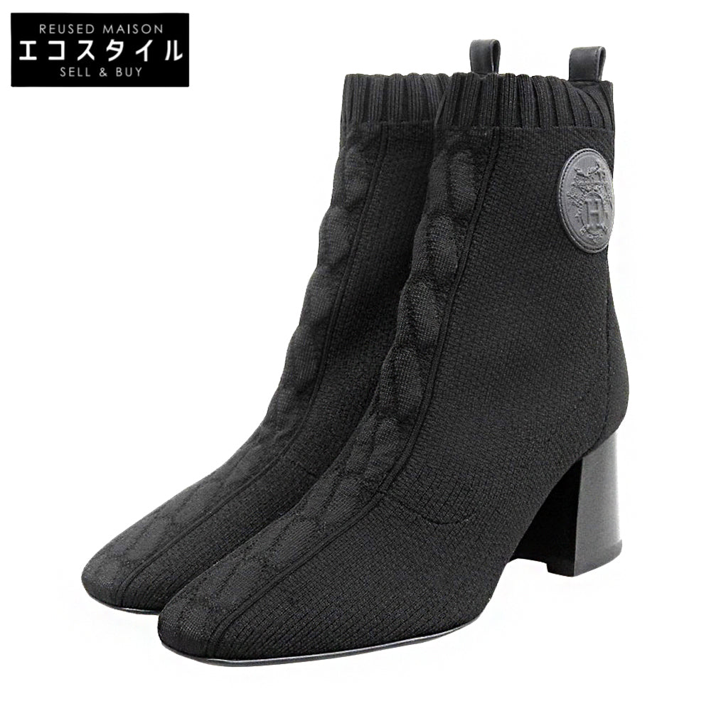 HERMES エルメス 新品同様 JENNA 60/ジェナ エクスリブリス ニットブーティ/ブーツ シューズ レディース 黒 ブラック 37 シューズ