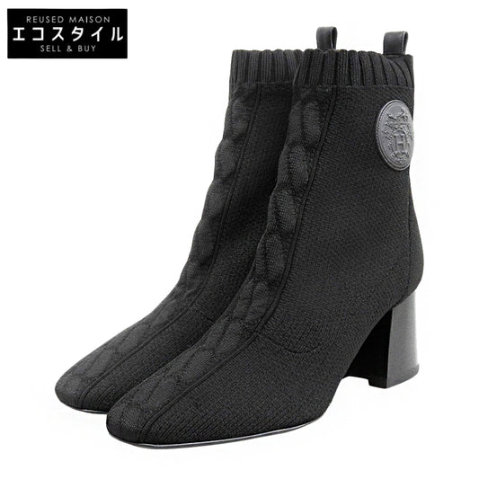 HERMES エルメス 新品同様 JENNA 60/ジェナ エクスリブリス ニットブーティ/ブーツ シューズ レディース 黒 ブラック 37 シューズ