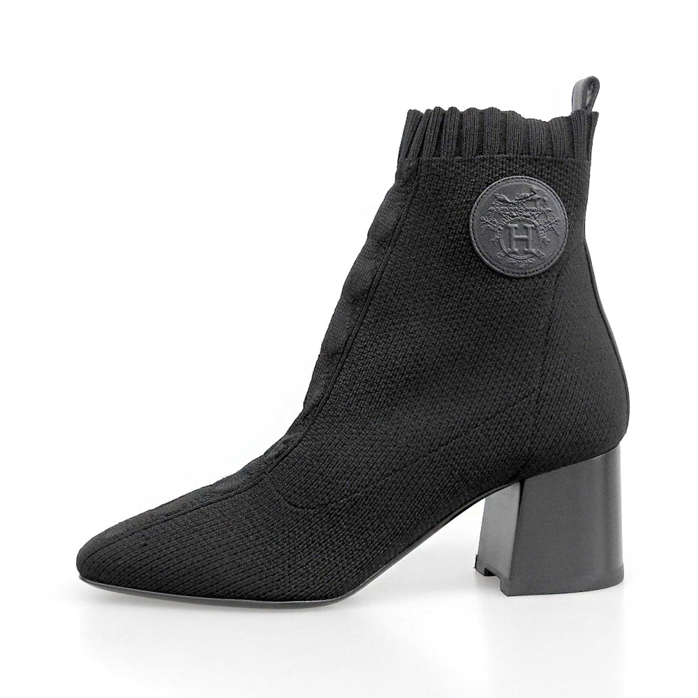 HERMES エルメス 新品同様 JENNA 60/ジェナ エクスリブリス ニットブーティ/ブーツ シューズ レディース 黒 ブラック 37 シューズ